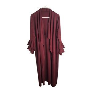 Shein Women’s Burgundy Boho Whimsical Cardigan Duster w/ Ruffled Sleeves Size XL
